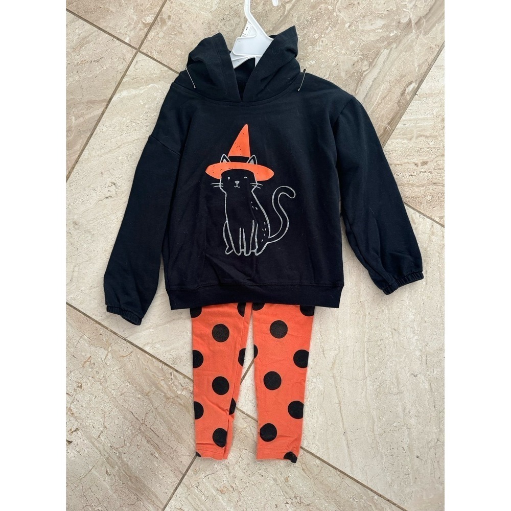Outfit Girls Halloween Black Cat Pants and Top size 5